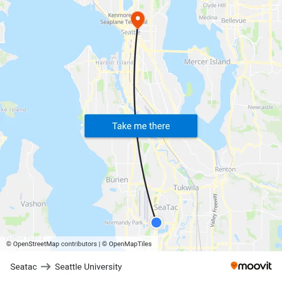 Seatac to Seattle University map