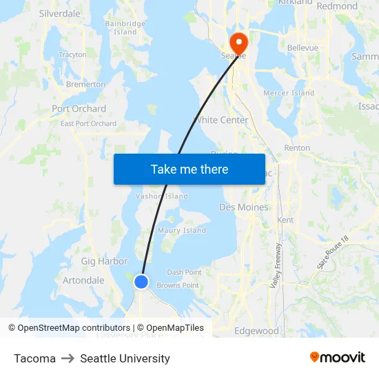 Tacoma to Seattle University map
