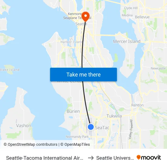 Seattle-Tacoma International Airport to Seattle University map