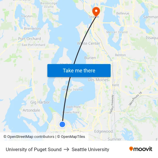University of Puget Sound to Seattle University map