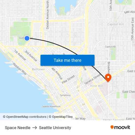 Space Needle to Seattle University map