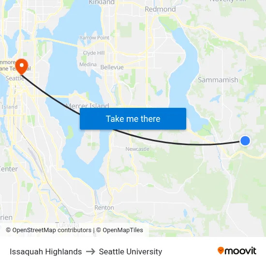 Issaquah Highlands to Seattle University map