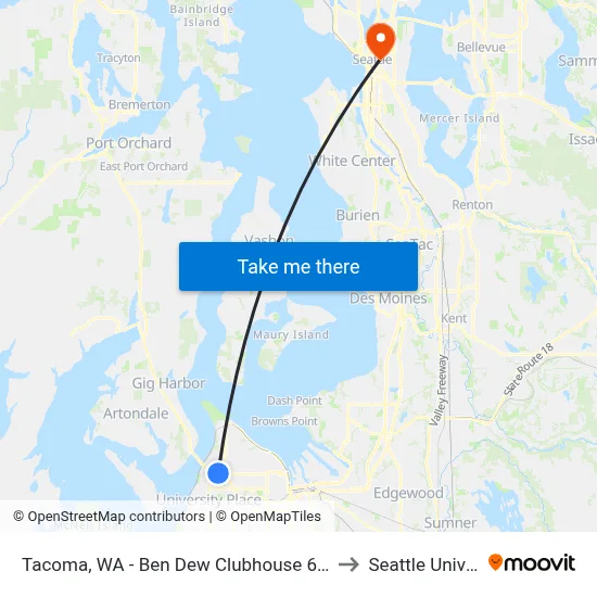 Tacoma, WA - Ben Dew Clubhouse 6th and Pearl to Seattle University map