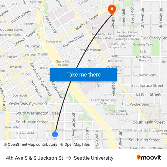 4th Ave S & S Jackson St to Seattle University map