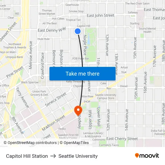 Capitol Hill Station to Seattle University map