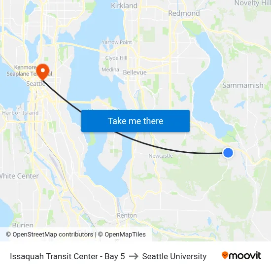 Issaquah Transit Center - Bay 5 to Seattle University map