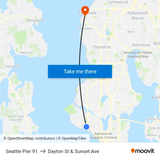Seattle Pier 91 to Dayton St & Sunset Ave map