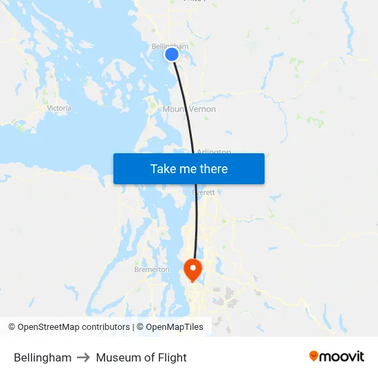 Bellingham to Museum of Flight map