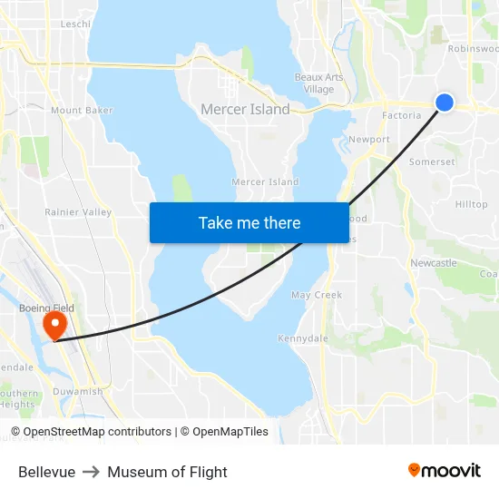Bellevue to Museum of Flight map