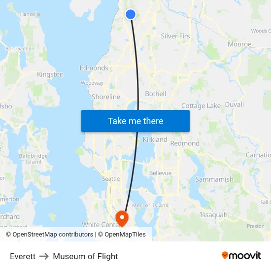 Everett to Museum of Flight map
