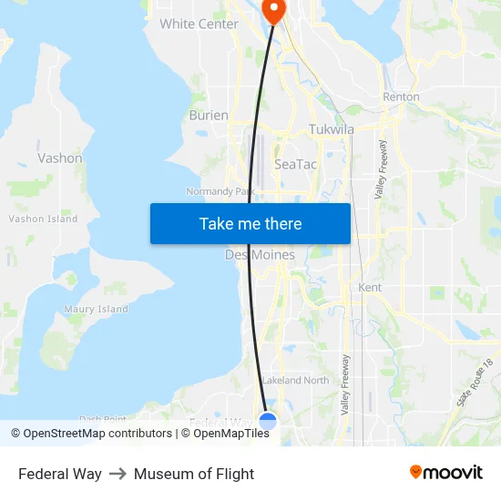Federal Way to Museum of Flight map