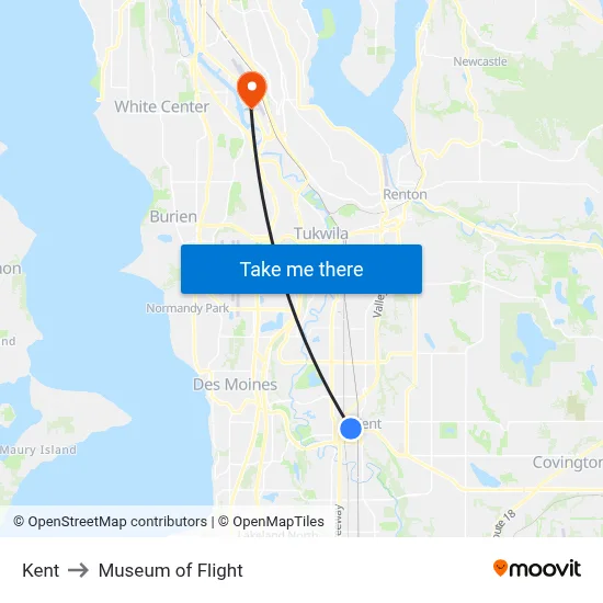 Kent to Museum of Flight map