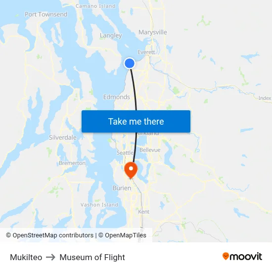Mukilteo to Museum of Flight map