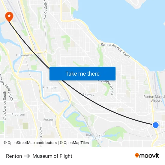 Renton to Museum of Flight map