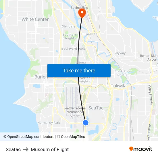 Seatac to Museum of Flight map
