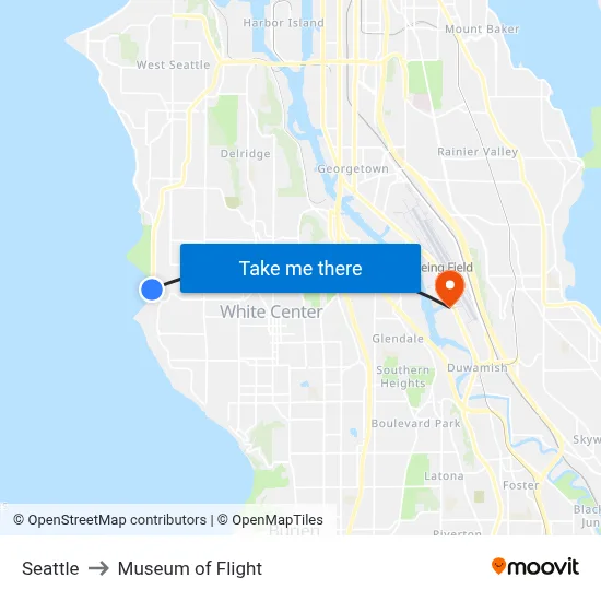 Seattle to Museum of Flight map
