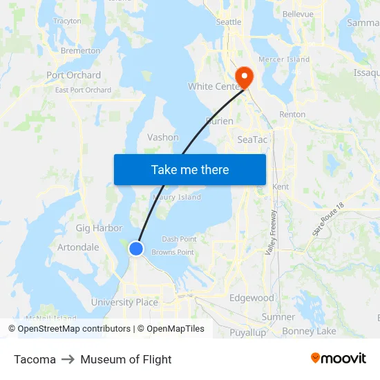 Tacoma to Museum of Flight map