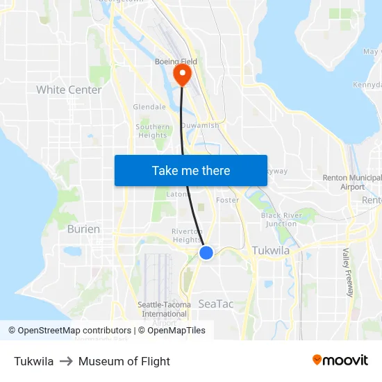 Tukwila to Museum of Flight map