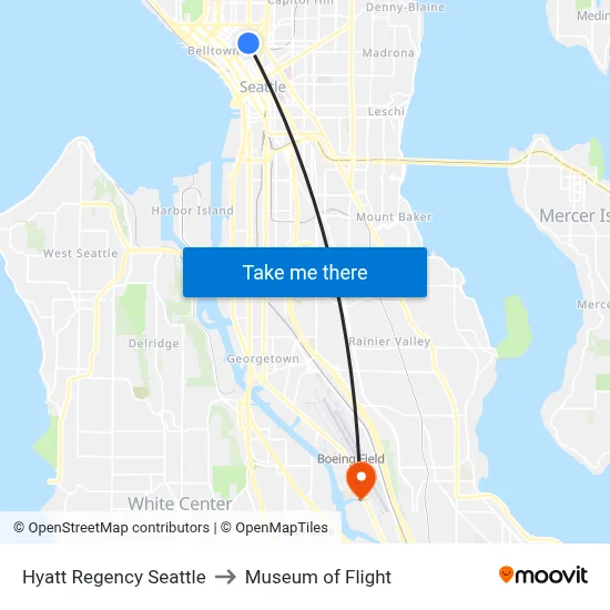 Hyatt Regency Seattle to Museum of Flight map