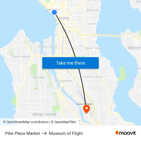 Pike Place Market to Museum of Flight map