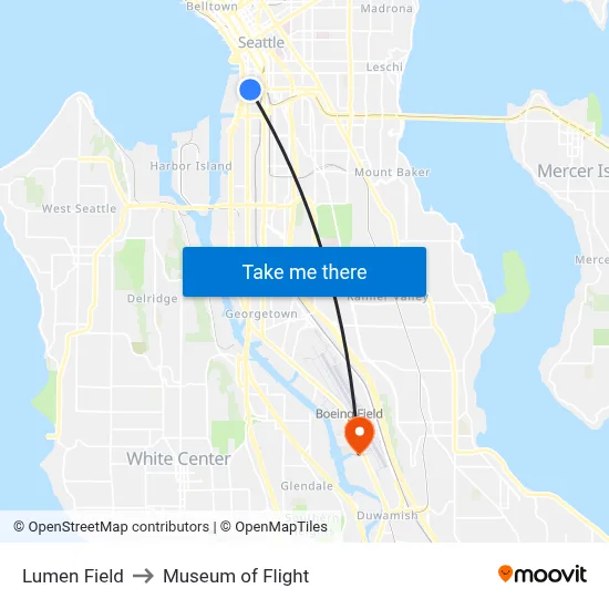 Lumen Field to Museum of Flight map