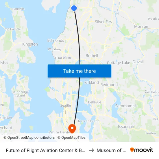 Future of Flight Aviation Center & Boeing Tour to Museum of Flight map
