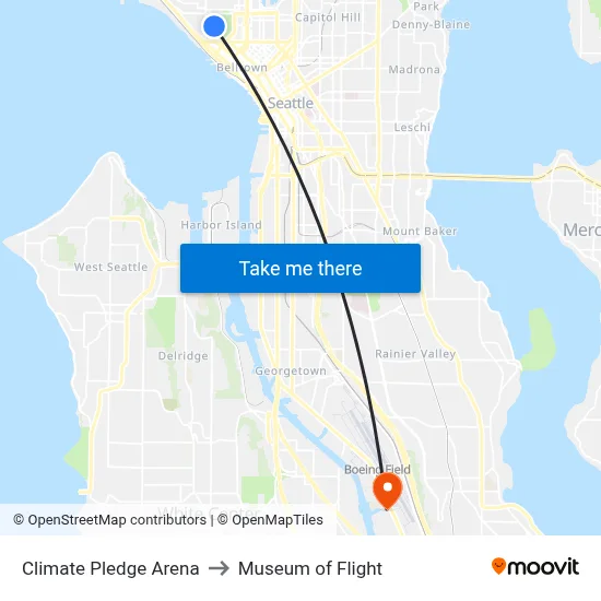 Climate Pledge Arena to Museum of Flight map