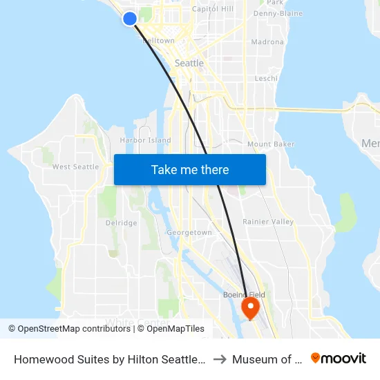 Homewood Suites by Hilton Seattle Downtown to Museum of Flight map