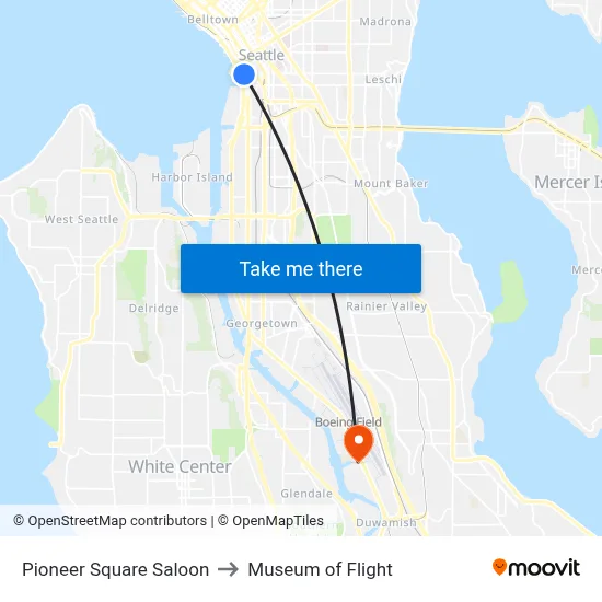 Pioneer Square Saloon to Museum of Flight map