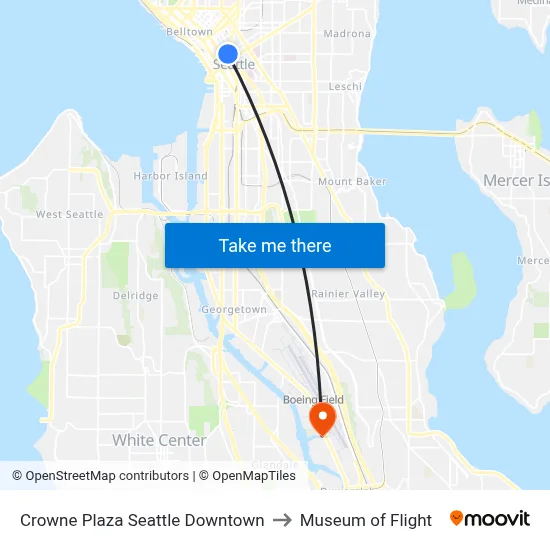 Crowne Plaza Seattle Downtown to Museum of Flight map