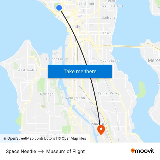 Space Needle to Museum of Flight map
