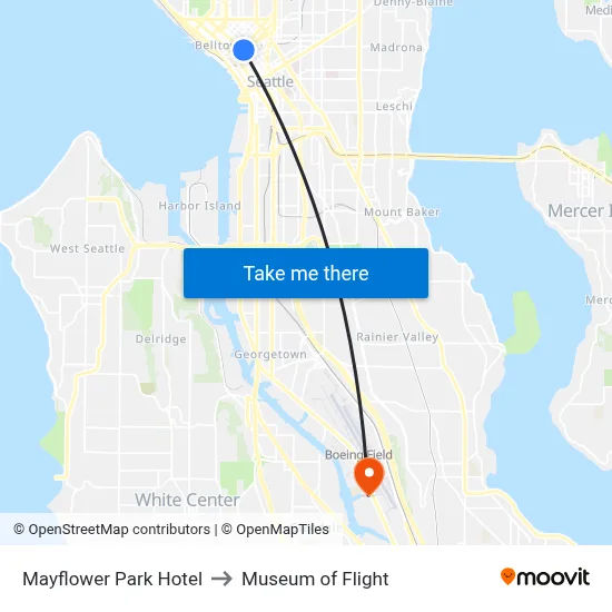 Mayflower Park Hotel to Museum of Flight map