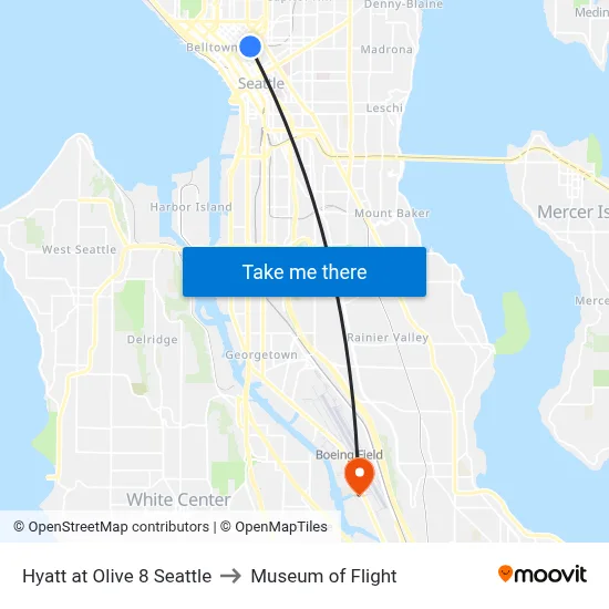 Hyatt at Olive 8 Seattle to Museum of Flight map