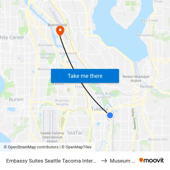 Embassy Suites Seattle Tacoma International Airport Tukwila to Museum of Flight map