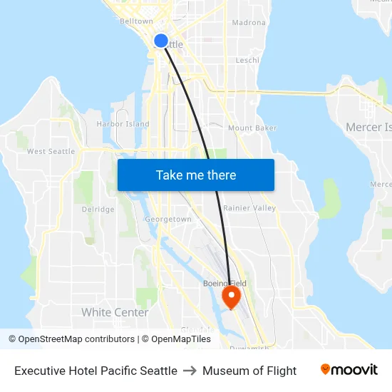 Executive Hotel Pacific Seattle to Museum of Flight map
