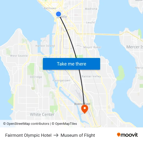 Fairmont Olympic Hotel to Museum of Flight map