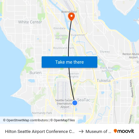 Hilton Seattle Airport Conference Center SeaTac to Museum of Flight map