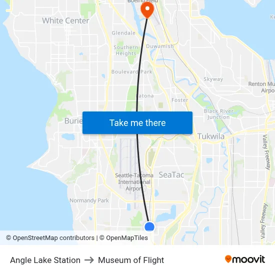 Angle Lake Station to Museum of Flight map