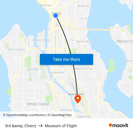 3rd &amp; Cherry to Museum of Flight map