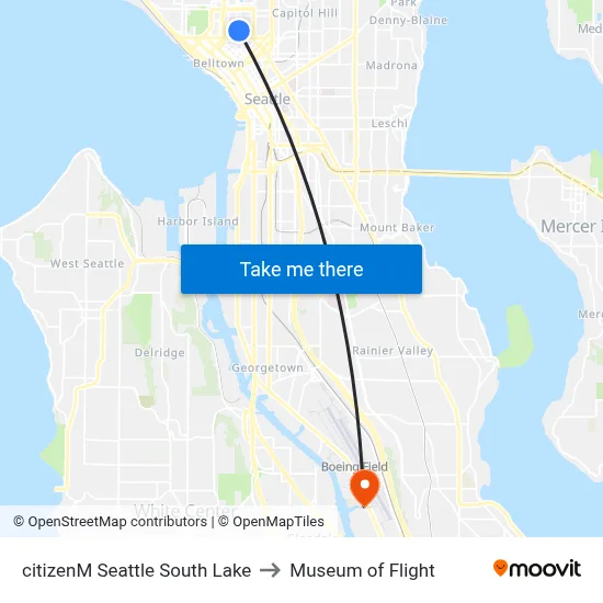 citizenM Seattle South Lake to Museum of Flight map