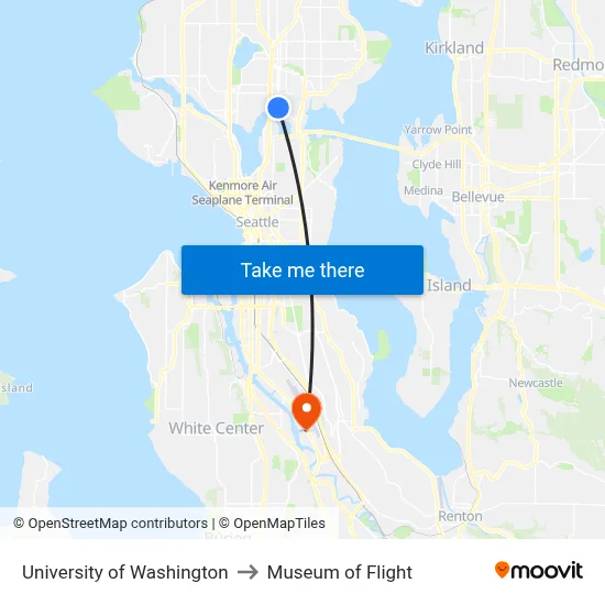 University of Washington to Museum of Flight map
