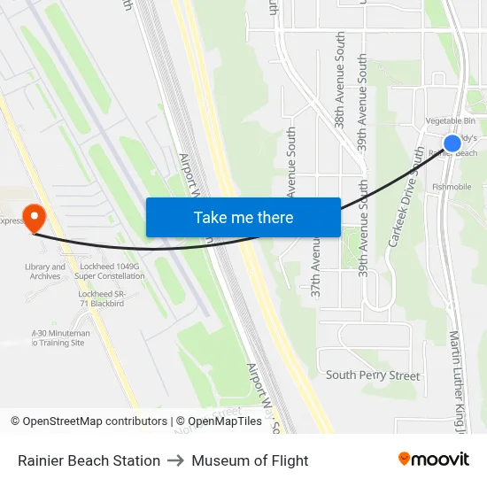 Rainier Beach Station to Museum of Flight map