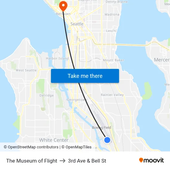 The Museum of Flight to 3rd Ave & Bell St map