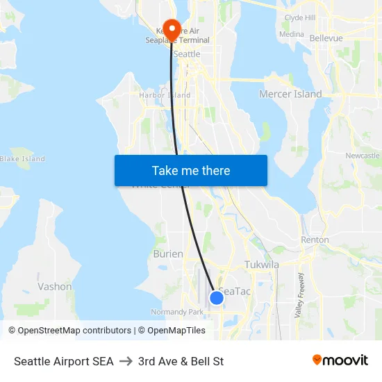 Seattle Airport SEA to 3rd Ave & Bell St map