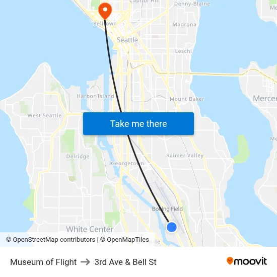 Museum of Flight to 3rd Ave & Bell St map