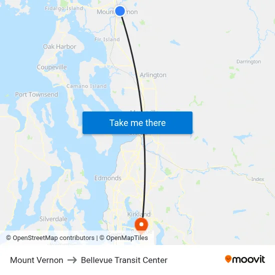 Mount Vernon to Bellevue Transit Center map