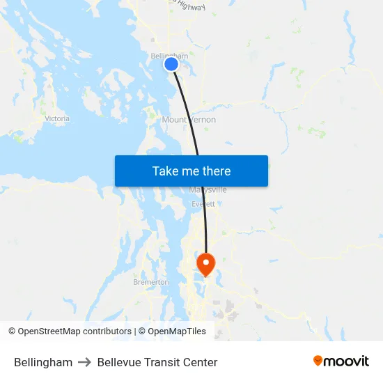 Bellingham to Bellevue Transit Center map