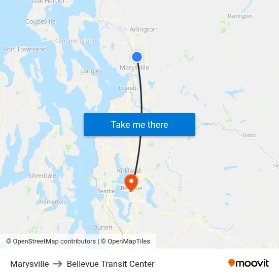 Marysville to Bellevue Transit Center map
