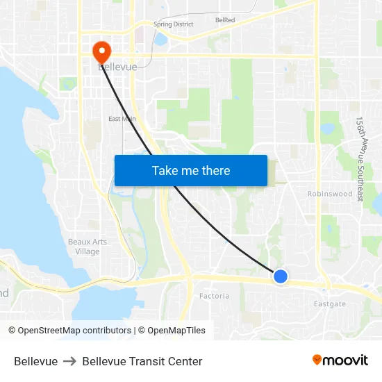 Bellevue to Bellevue Transit Center map