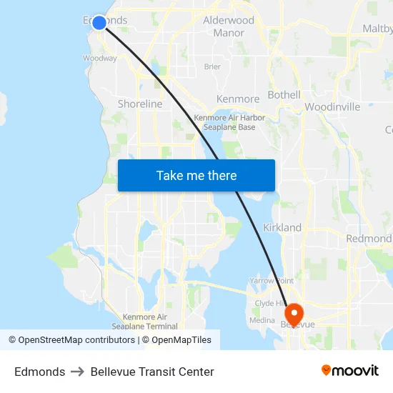 Edmonds to Bellevue Transit Center map